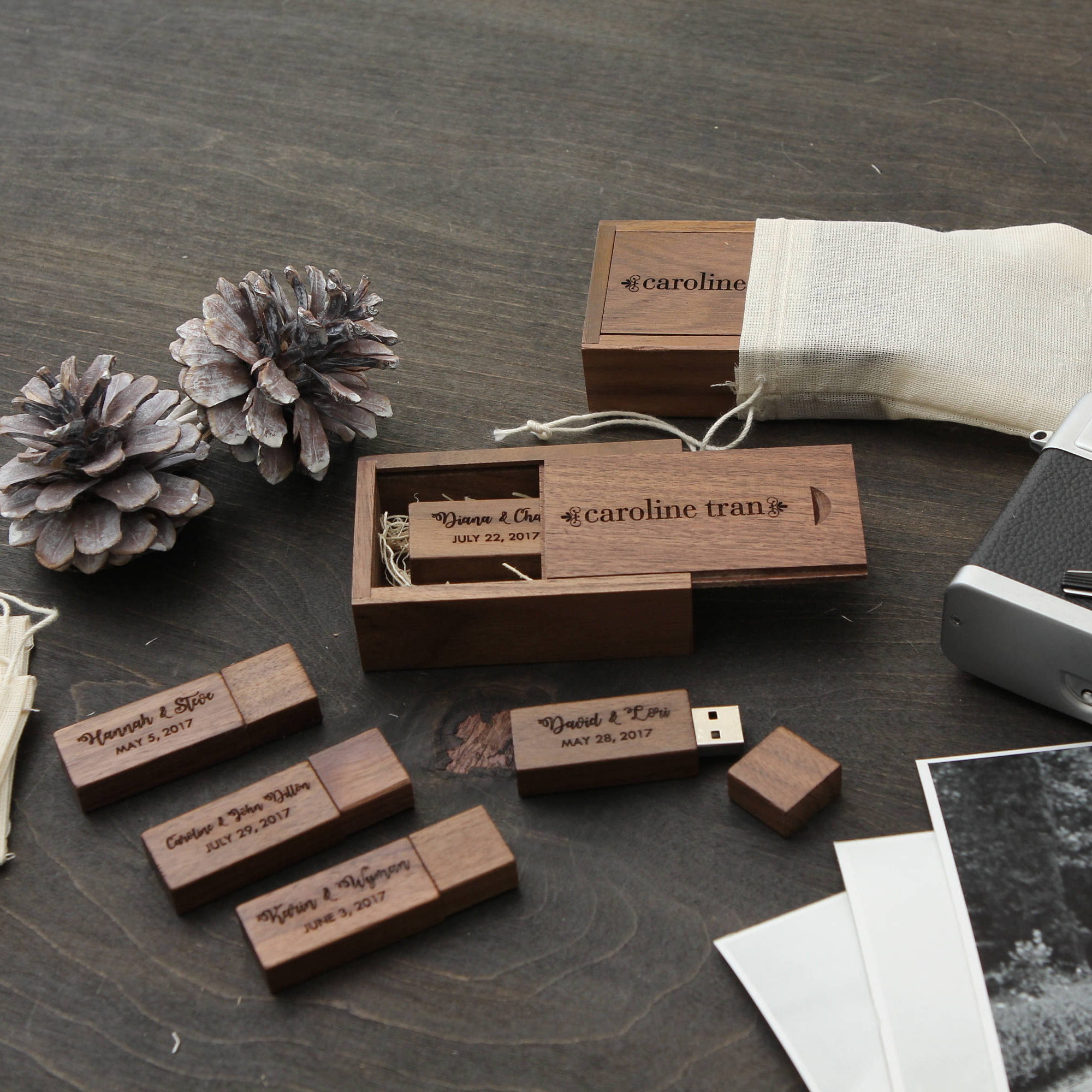 Wedding Gifts Custom Engraving Walnut Wood USB Flash Drive & Box Wedding USB 