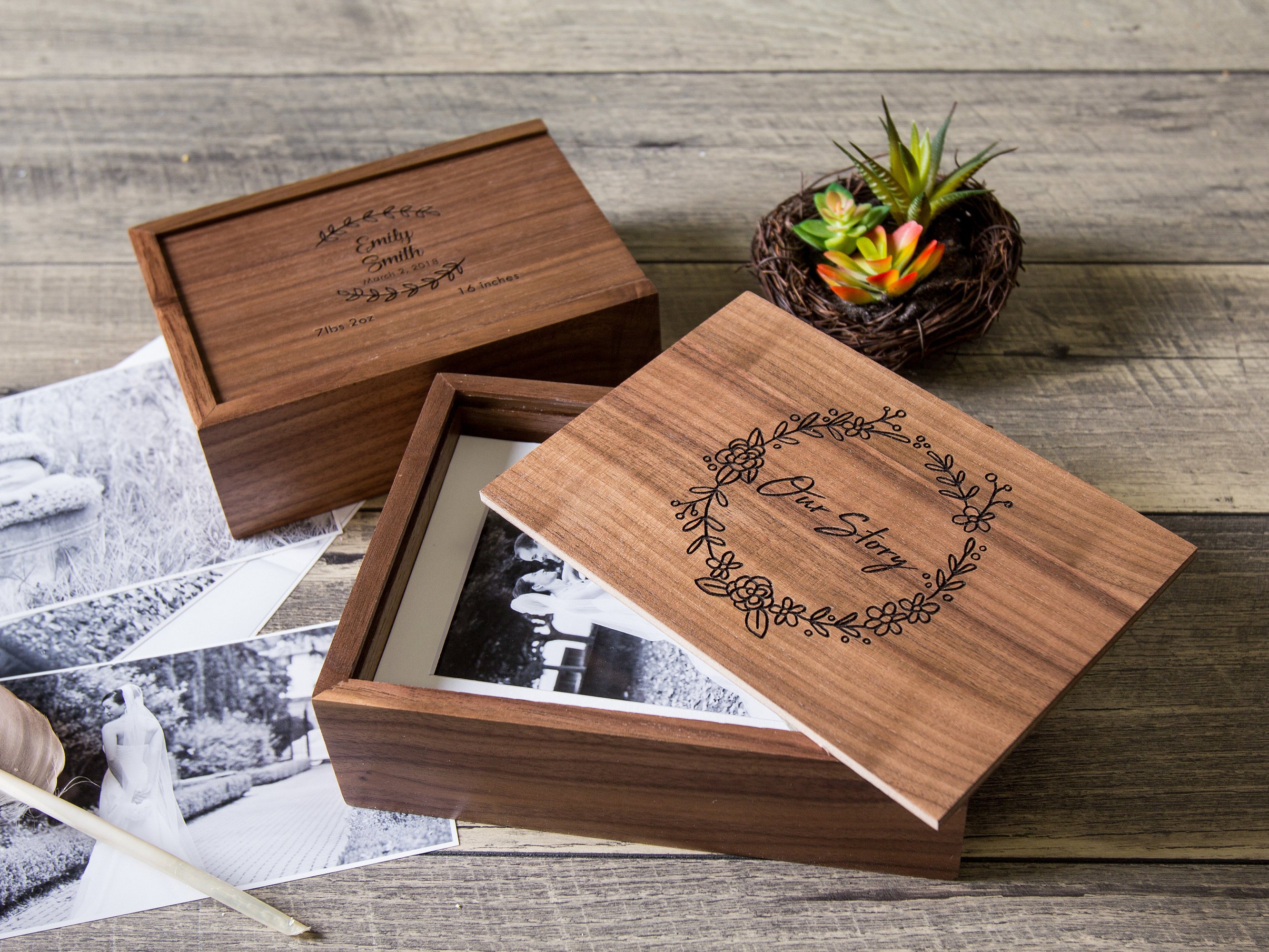 Engraved Wedding Memory Box for Photos, Personalized Wooden Box for 4x6 or  5x7 Photos and Cards, Walnut or Maple Wood Gift Box — Hurd & Honey