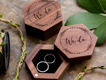 Wedding Personalized Ring Bearer Box Walnut Wood Ring Box for Proposal Hex Ring Design 4 Engraved Ring Box Engagement